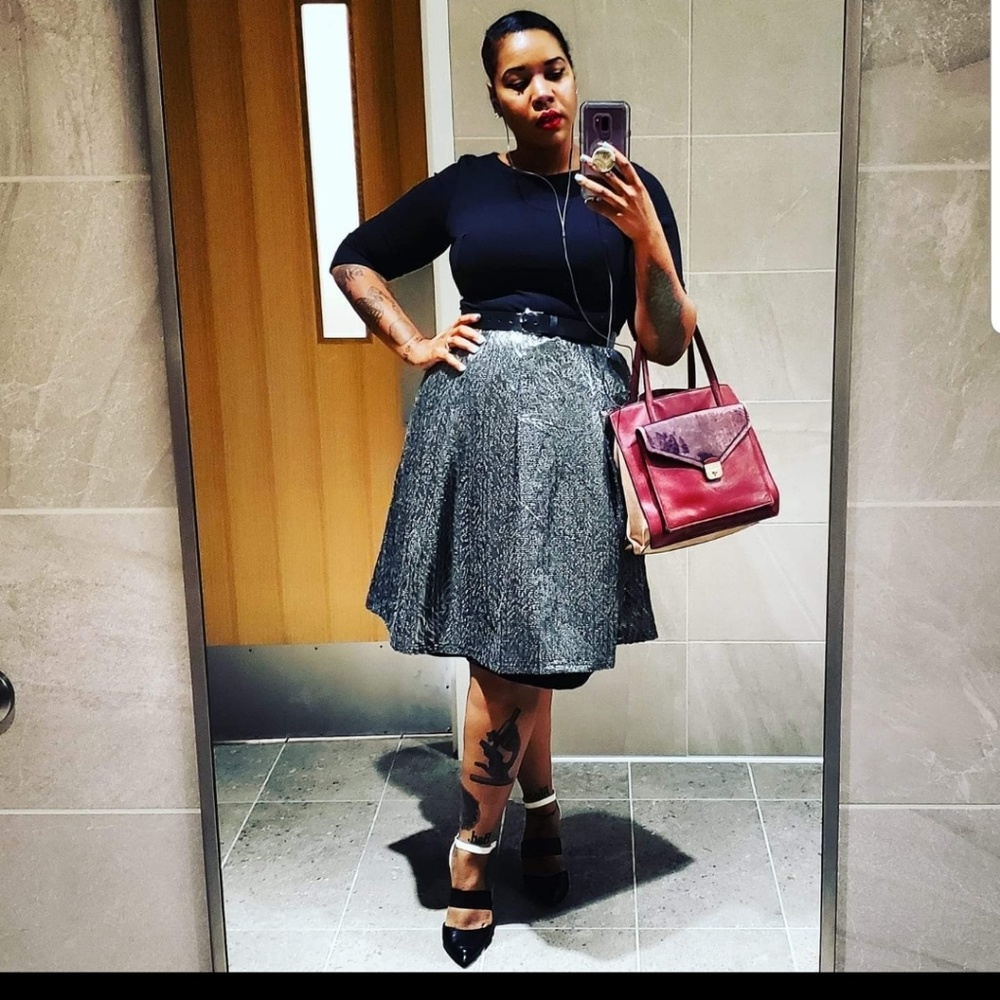 Silver and black foil skirt.